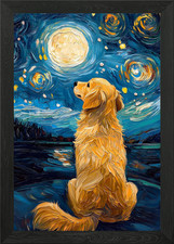 Golden Retriever Moon Framed